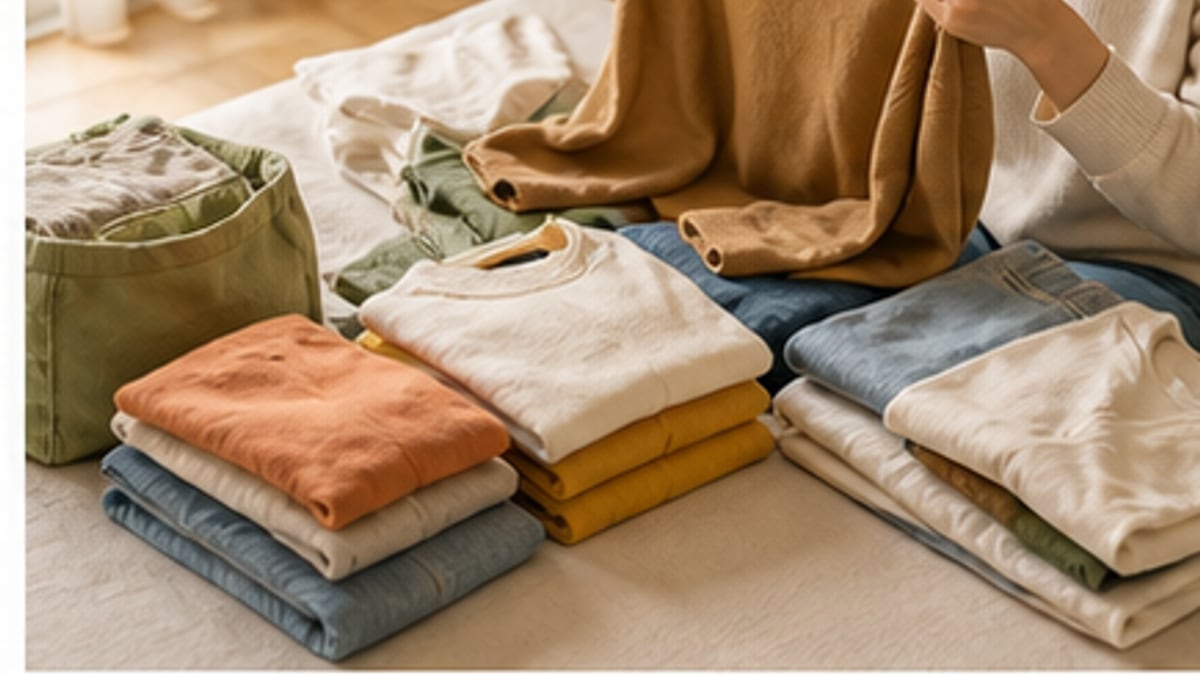 着なくなった服を仕分けしている様子