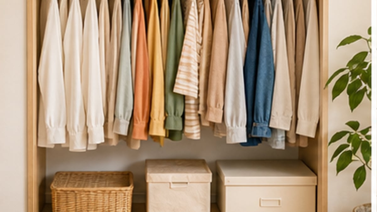 フリマ向きと宅配買取向きの服を分ける様子