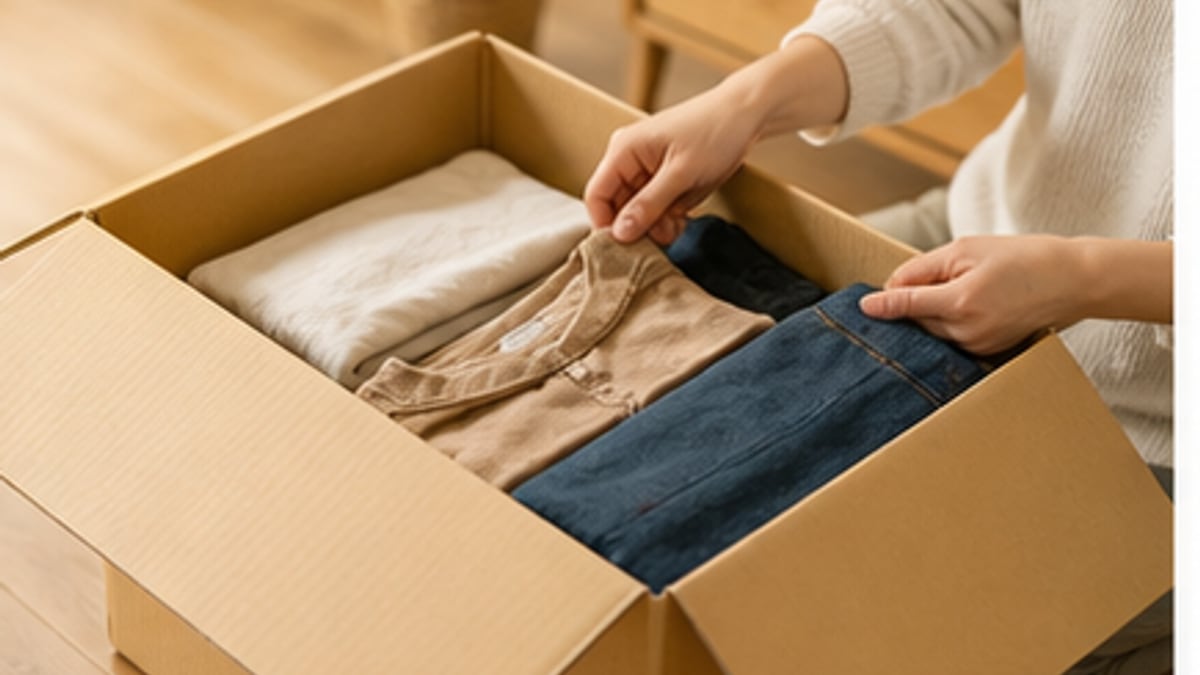 宅配買取前に服を3つに仕分ける様子