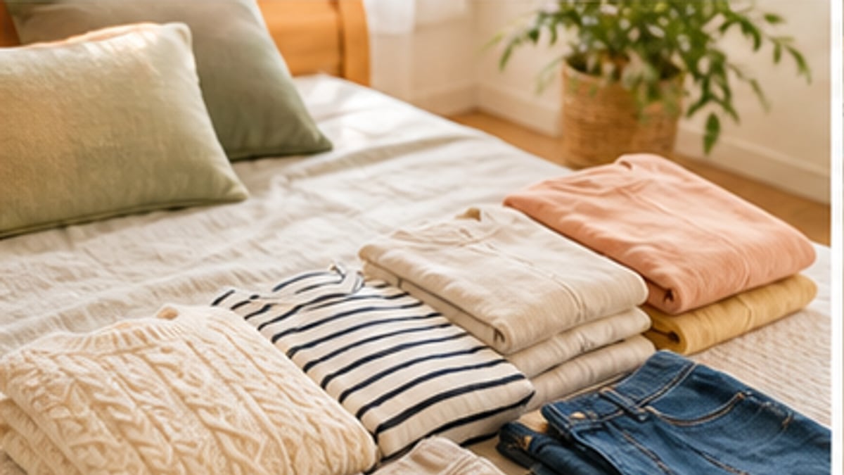 宅配買取に向く服をまとめる様子