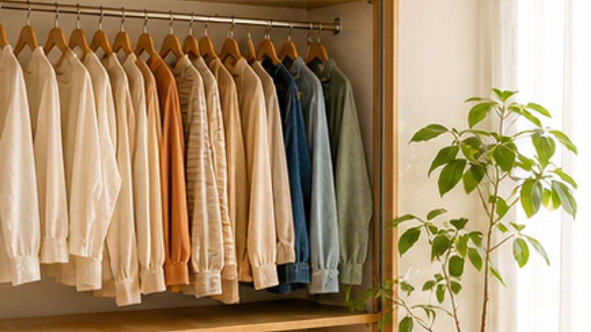 すっきりしたクローゼットを目指して服を見直す様子