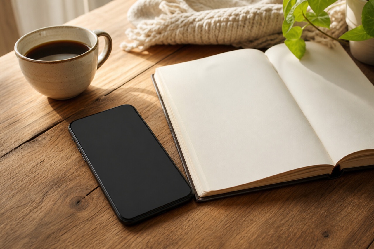 スマホで教材の口コミを調べる様子