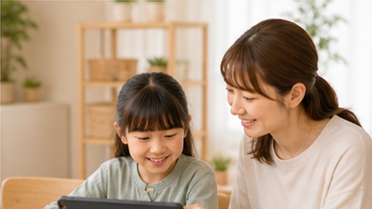 親子で学習習慣を振り返る様子